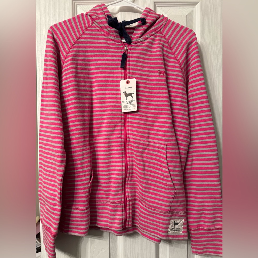 The Black Dog Pink and Gray Striped Zippered Hoodie